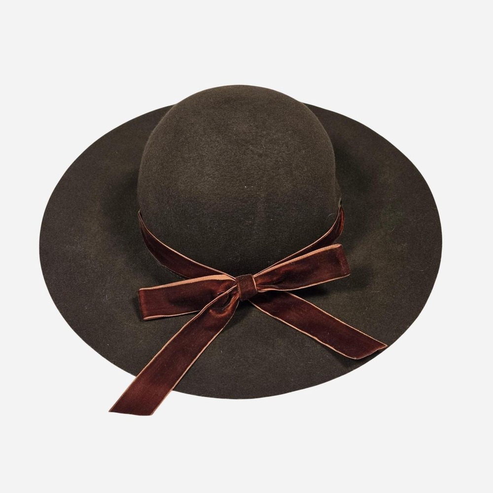 Western boho brown wool wide brim floppy hat with velvet bow / CAPPELLI